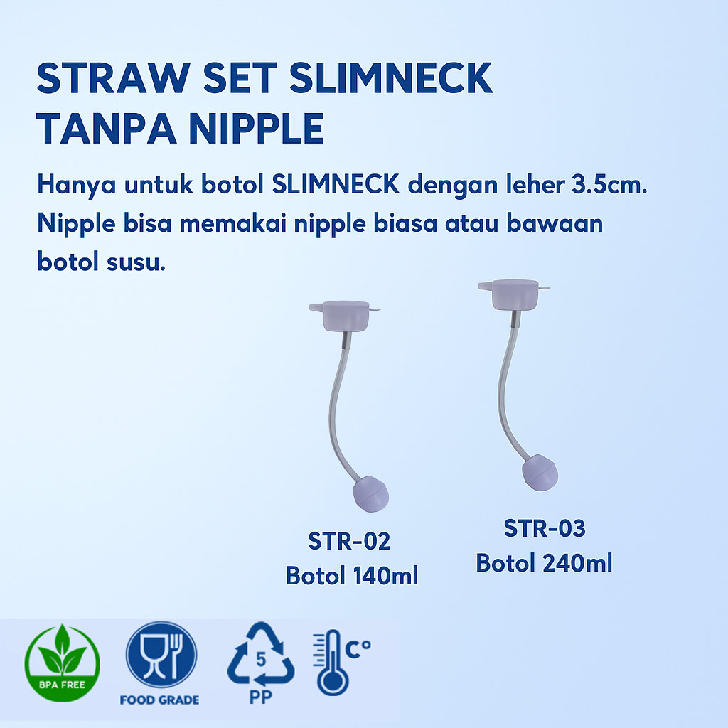 Sedotan Botol Susu Slimneck Bebelys STR-02 & STR-03 – Tanpa Nipple, Food Grade, BPA Free