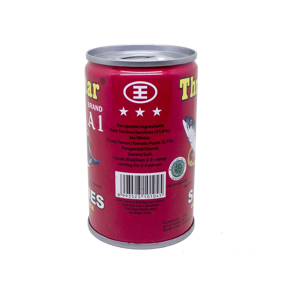 Paket 2 Pcs Three Star Sarden mini saus tomat Makanan Kaleng 155 g
