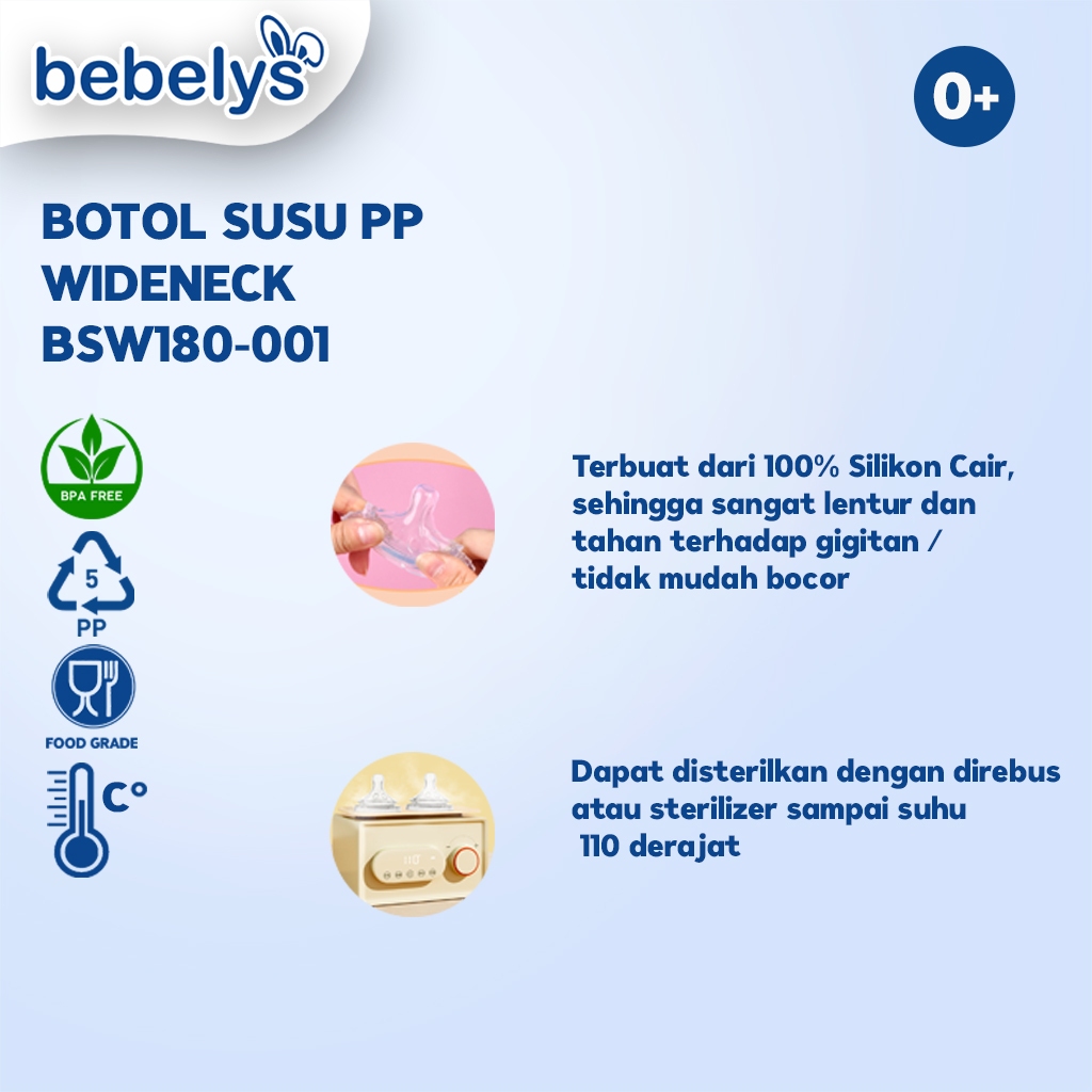 Bebelys Botol Susu 180ml Wideneck BPA Free BSW180-001