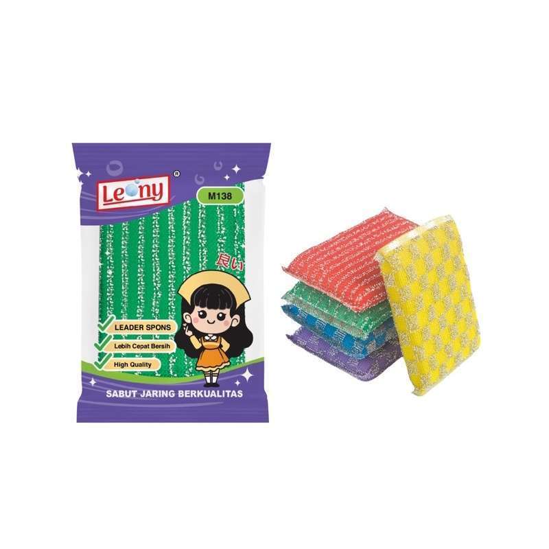Leony Sabut Spons Jaring Metalik M138 - Spon Cuci Piring Anti Gores 11x8.5cm