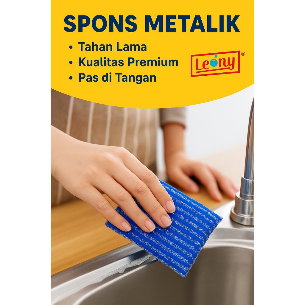 Leony Sabut Spons Jaring Metalik M138 - Spon Cuci Piring Anti Gores 11x8.5cm