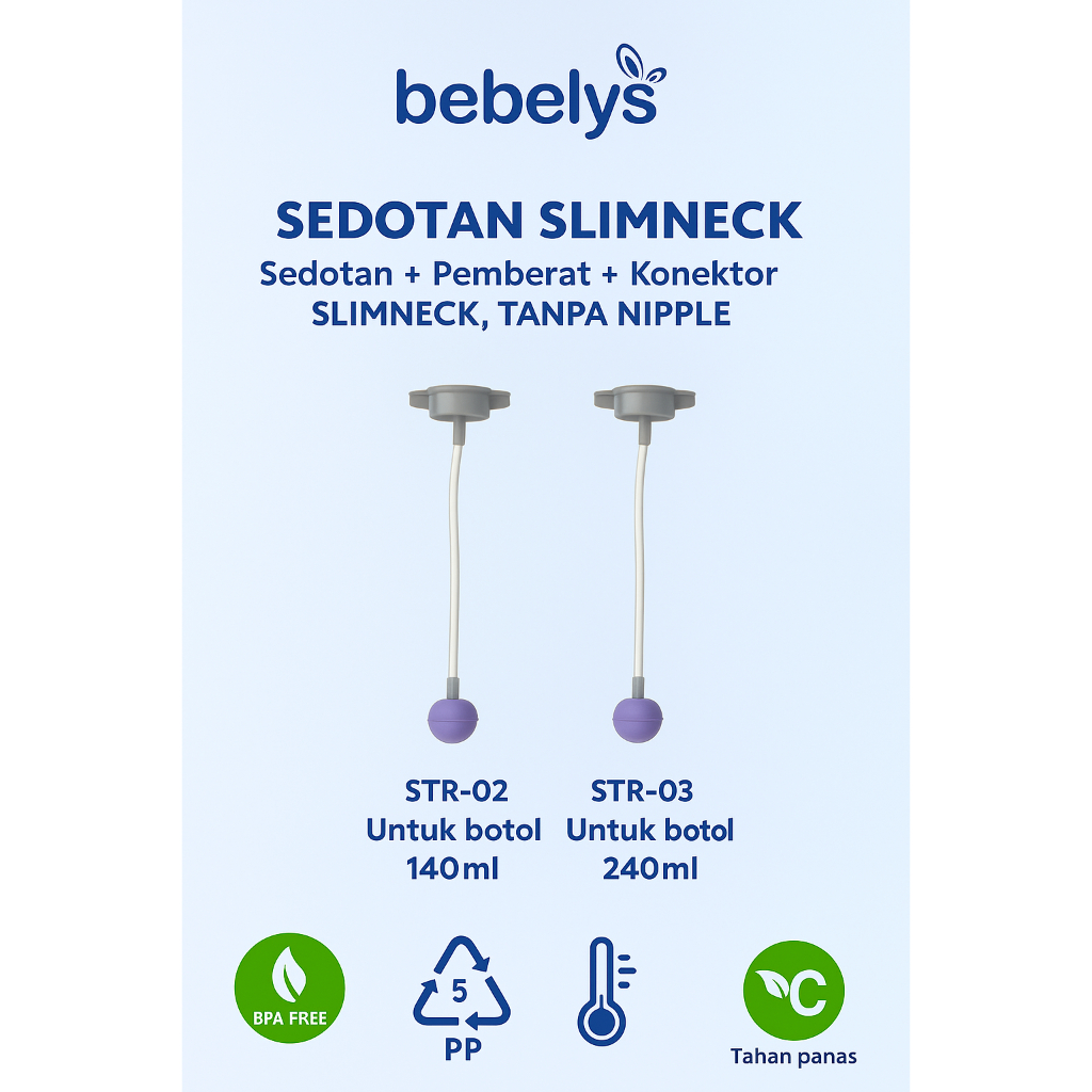 Sedotan Botol Susu Slimneck Bebelys STR-02 & STR-03 – Tanpa Nipple, Food Grade, BPA Free