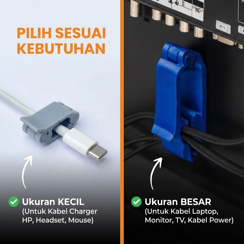 Ktmstore - Klip Penjepit Kabel Cable Organizer Clip Holder - Pengikat Kabel Charger HP Laptop Meja Rapi
