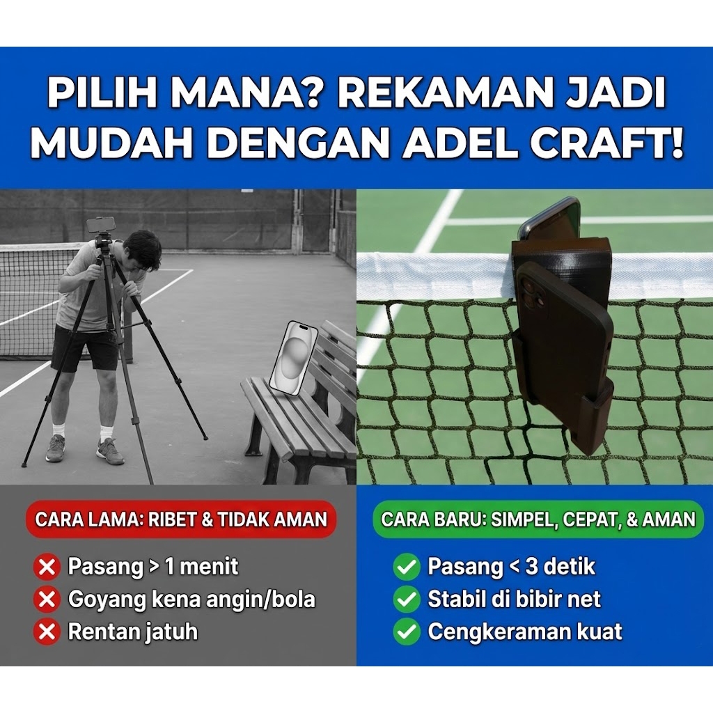 Ktmstore - KTMSTORE Phone Holder Net Tennis Padel Badminton Pickleball Dudukan HP Jaring Lapangan Ekonomis