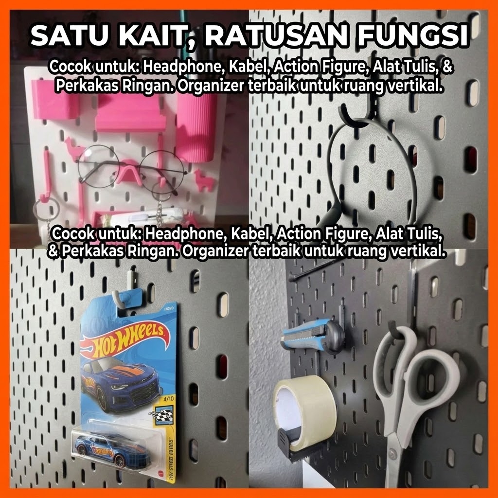 Ktmstore - Gantungan Pegboard Universal Kuat Hook Dinding Rapi Headphone Hotwheels Alat Tulis