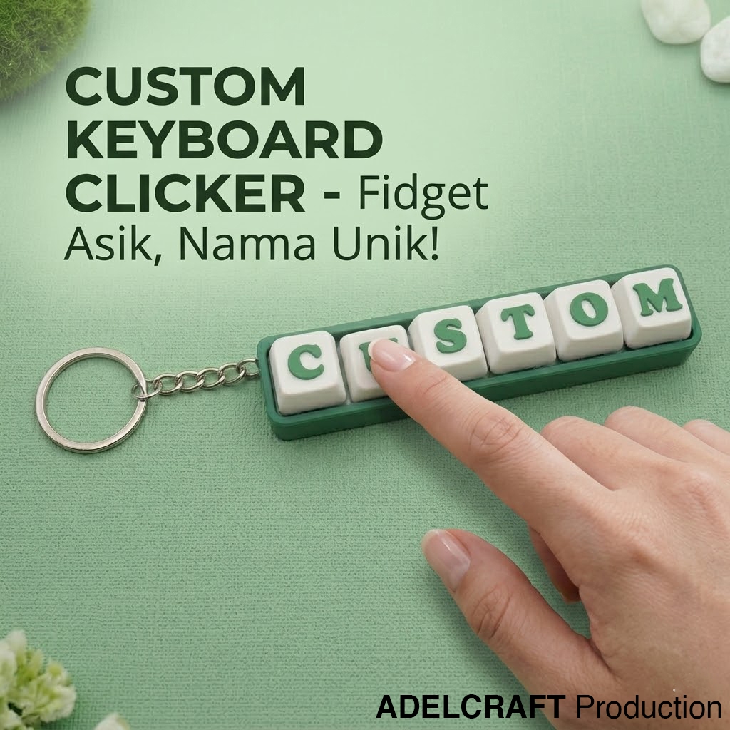 Ktmstore - Gantungan Kunci Custom Nama Keyboard Clicker Fidget Toy 3D PETG Mainan Mekanik Unik Lucu