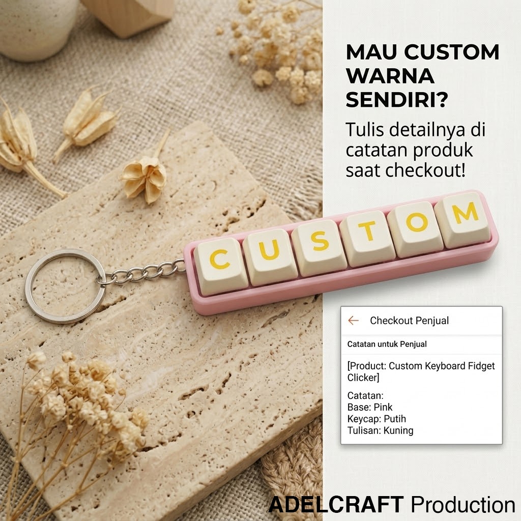 Ktmstore - Gantungan Kunci Custom Nama Keyboard Clicker Fidget Toy 3D PETG Mainan Mekanik Unik Lucu