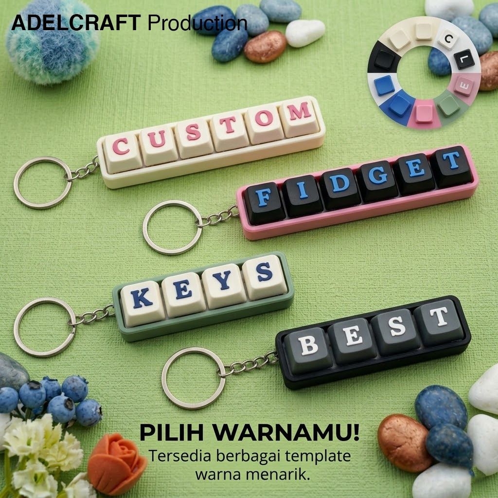 Ktmstore - Gantungan Kunci Custom Nama Keyboard Clicker Fidget Toy 3D PETG Mainan Mekanik Unik Lucu