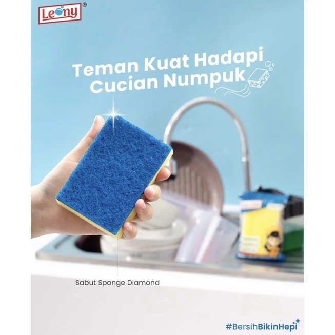 Sabut Spons Leony Diamond Extra Kuat Cuci Piring Anti Noda Peralatan Masak