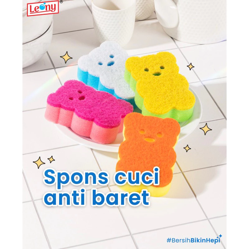Leony Gold Sabut Spons Cuci Piring Anti Gores Bersih Tahan Lama