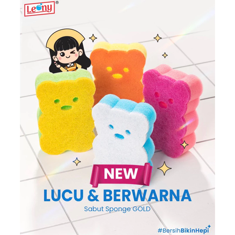 Leony Gold Sabut Spons Cuci Piring Anti Gores Bersih Tahan Lama