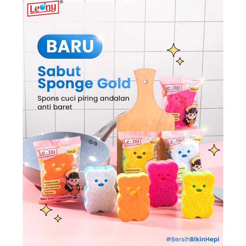 Leony Gold Sabut Spons Cuci Piring Anti Gores Bersih Tahan Lama