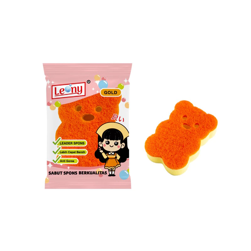 Leony Gold Sabut Spons Cuci Piring Anti Gores Bersih Tahan Lama