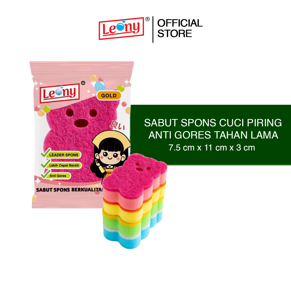Leony Gold Sabut Spons Cuci Piring Anti Gores Bersih Tahan Lama
