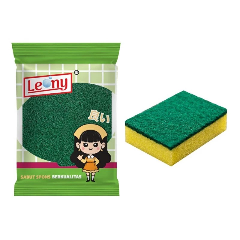Sabut Spon Cuci Piring Dapur Leony Hijau Kuning Spons Reguler Busa Ampuh Angkat Noda Membandel