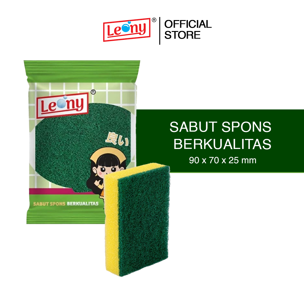 Sabut Spon Cuci Piring Dapur Leony Hijau Kuning Spons Reguler Busa Ampuh Angkat Noda Membandel