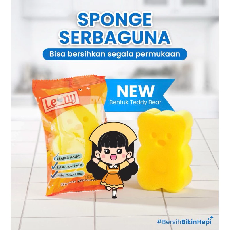 Leony Fluffy Bear Spons Serbaguna Anti Gores Bersihkan Alat Masak Perabot