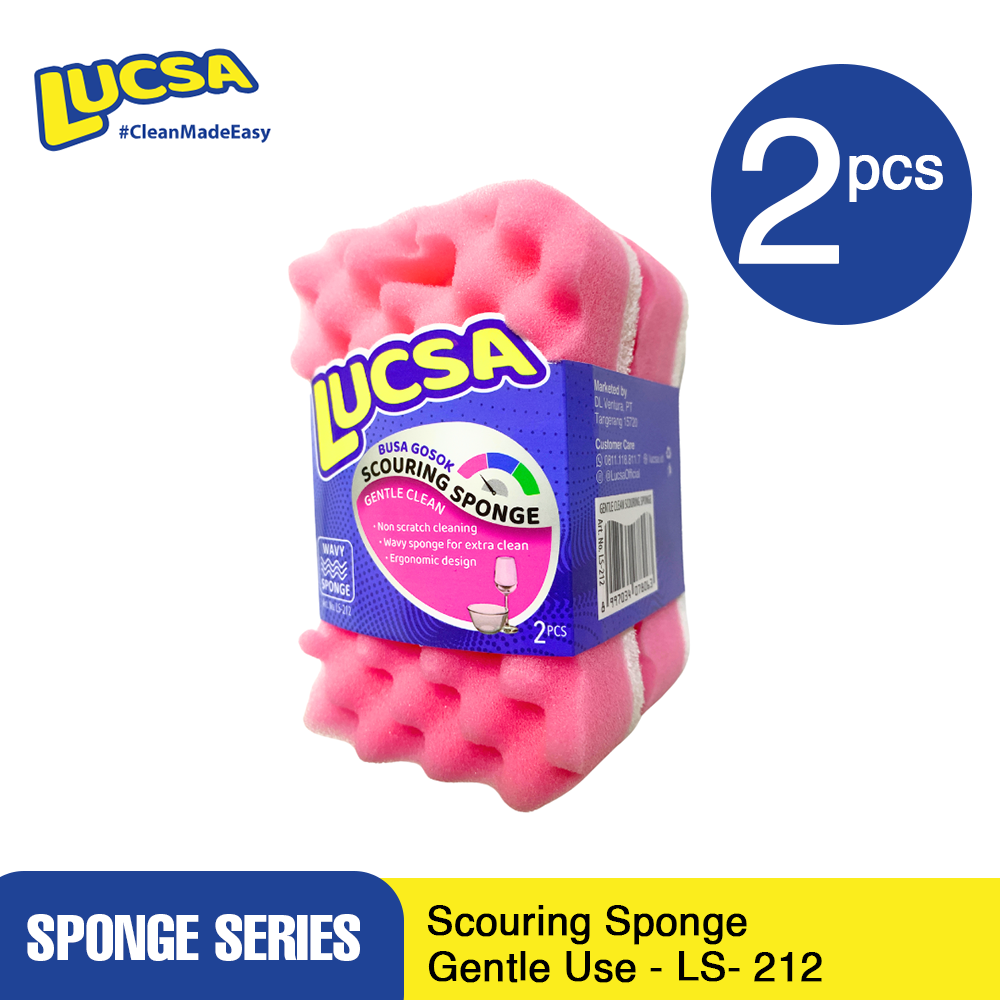 Sabut cuci piring Spons Sponge Gelombang 2 pc Gentle Use lembut Anti Gores LS-212 Lucsa