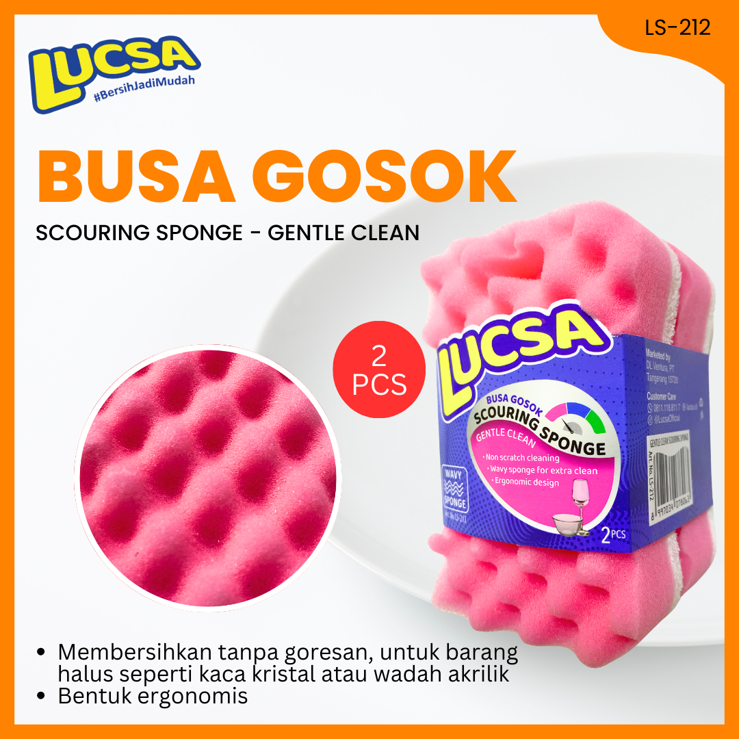 Sabut cuci piring Spons Sponge Gelombang 2 pc Gentle Use lembut Anti Gores LS-212 Lucsa
