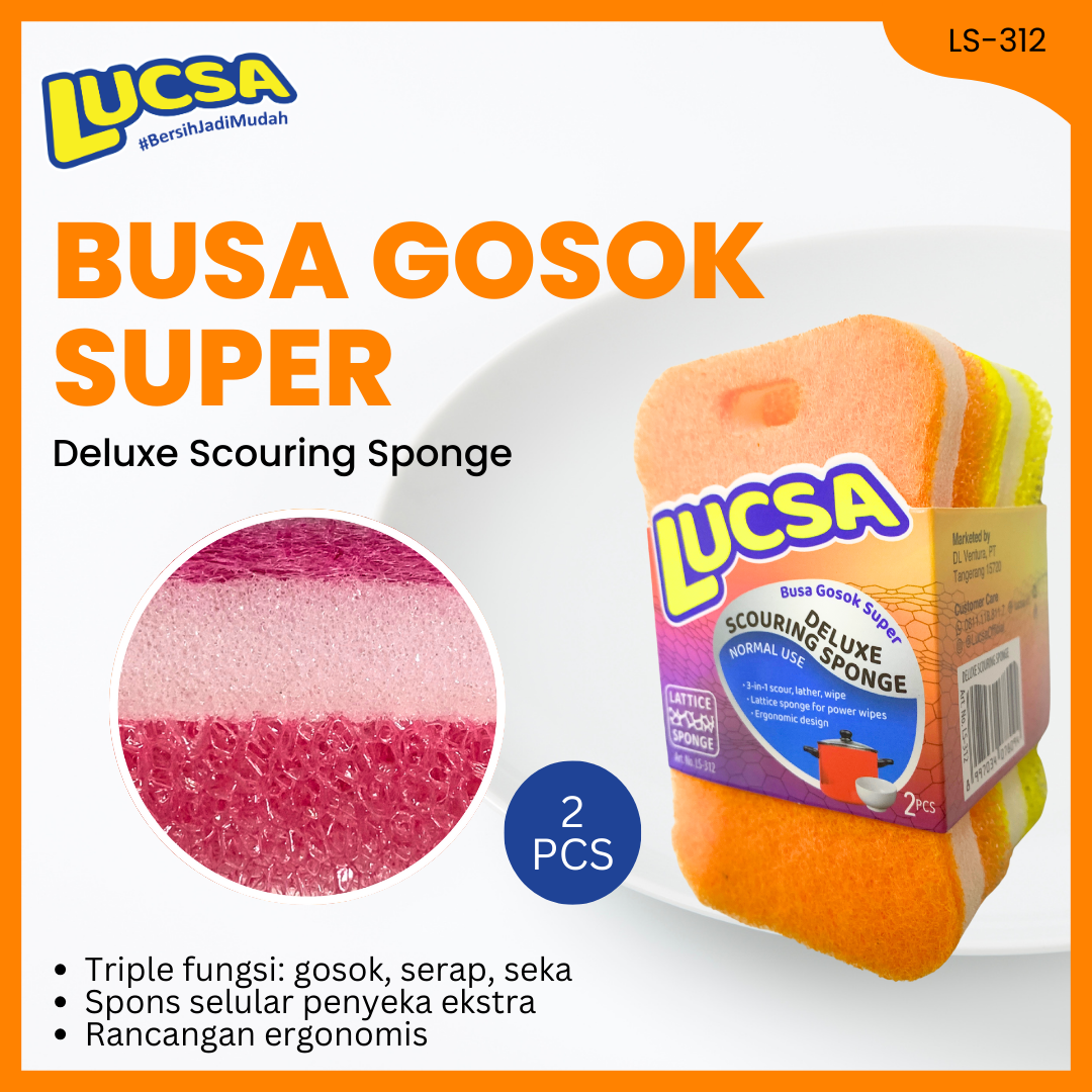Sabut cuci piring Deluxe Spons Sponge 2 pc Normal Use Multifungsi Gosok LS-312 Lucsa