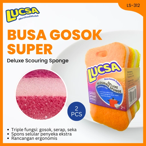 Sabut cuci piring Deluxe Spons Sponge 2 pc Normal Use Multifungsi Gosok LS-312 Lucsa