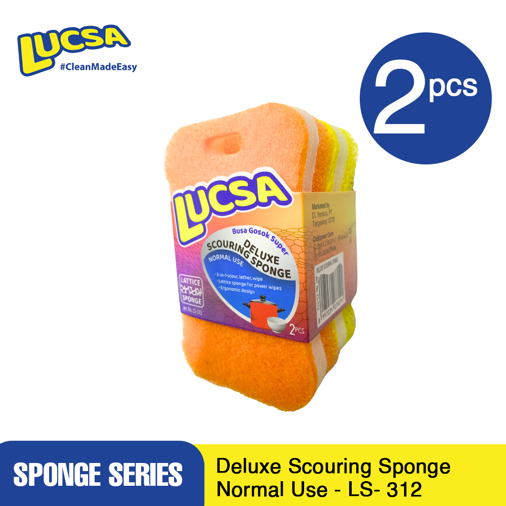 Sabut cuci piring Deluxe Spons Sponge 2 pc Normal Use Multifungsi Gosok LS-312 Lucsa