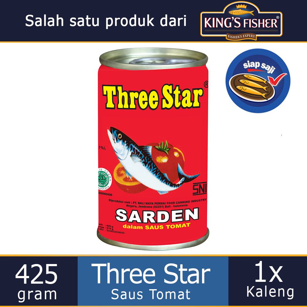 Three Star Sarden mini saus tomat Makanan Kaleng 425 g