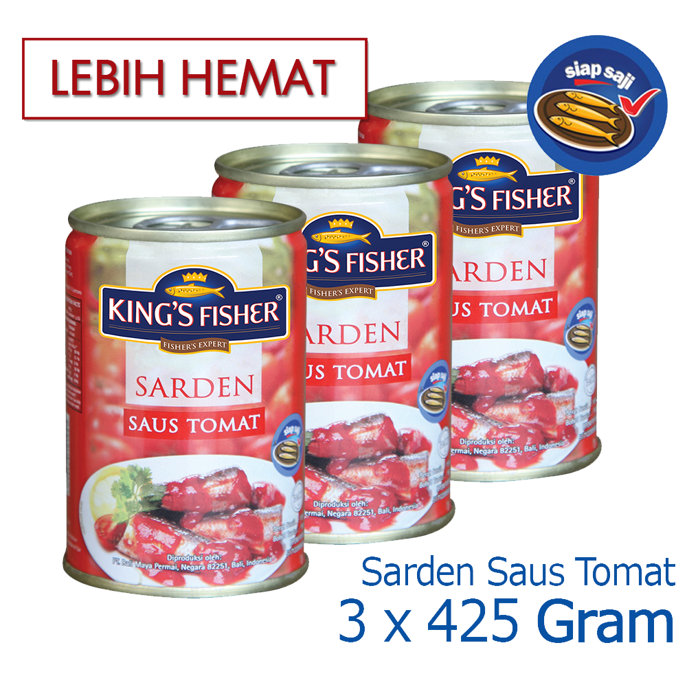 Kings Fisher Paket 3 pcs Sarden saus tomat 425g Makanan Kaleng kings fisher