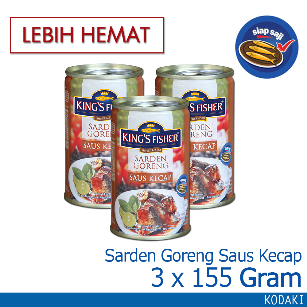 Paket 3 pcs Kings Fisher Sarden goreng mini rasa saus kecap Makanan Kaleng 155g kings fisher