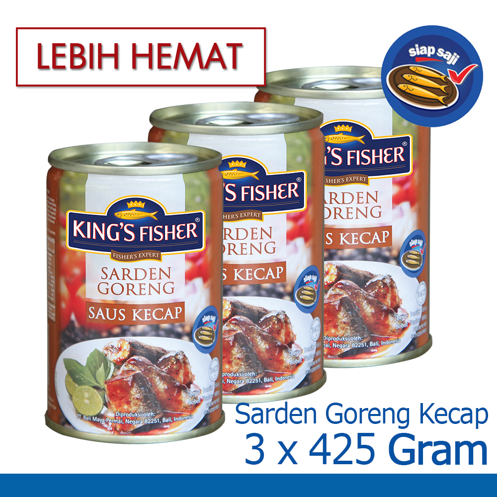 Kings Fisher Paket 3 pcs Sarden goreng kecap Makanan Kaleng 425g kings fisher