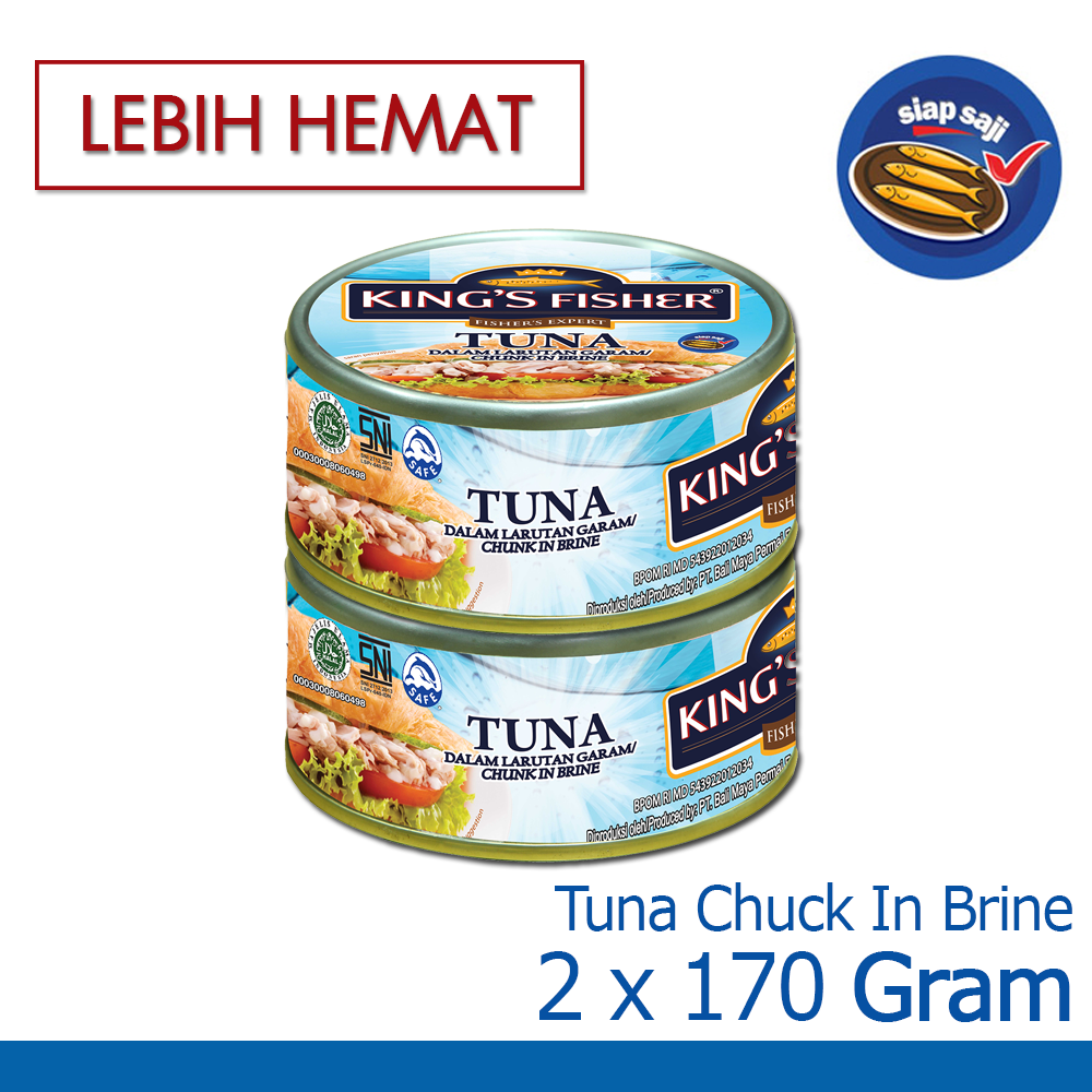 Paket 2 pcs Kings Fisher Tuna dalam Air Garam Tuna in Brine Daging Tuna Makanan Kaleng 170 g