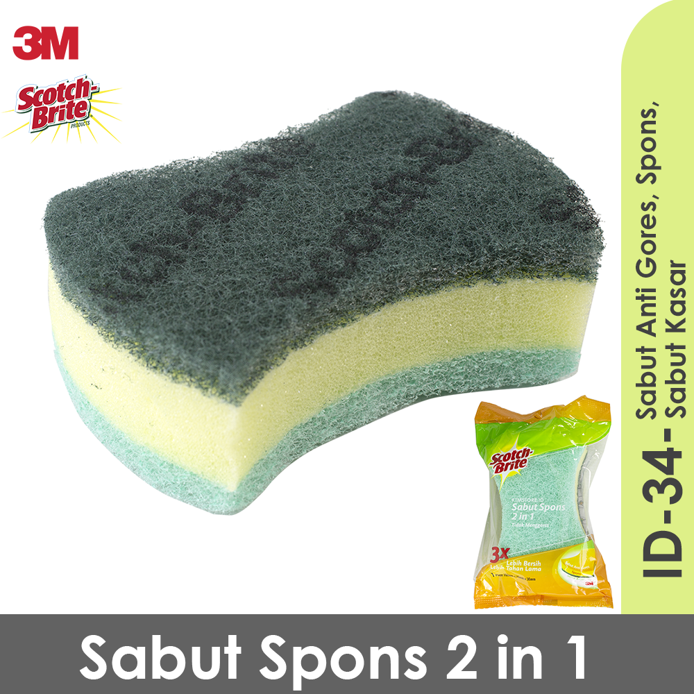 3M Scotch Brite Sabut Spons Hijau Cuci Piring 2 In 1 ID 34