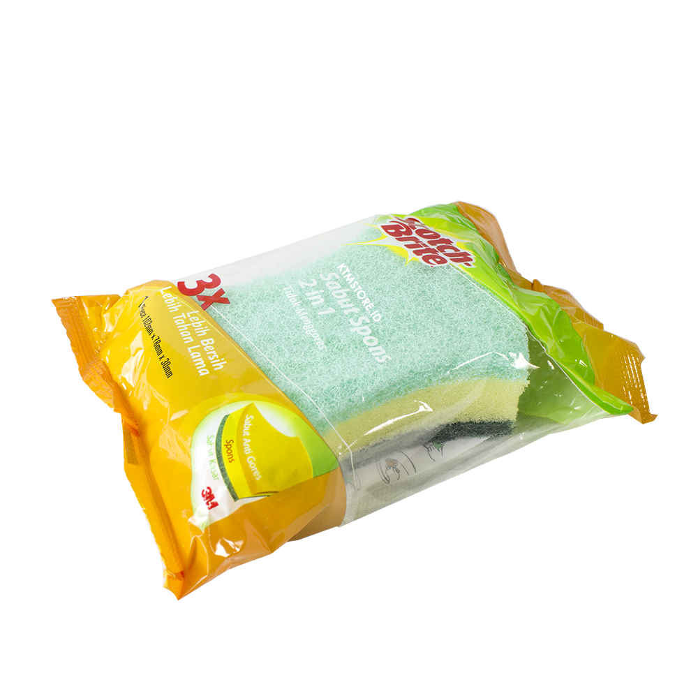 3M Scotch Brite Sabut Spons Hijau Cuci Piring 2 In 1 ID 34