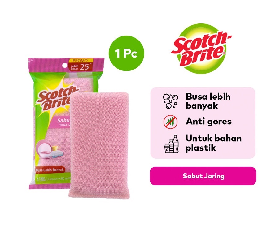 3M Scotch Brite Sabut Jaring Hijau Cuci Alat Makan Plastik ID 60