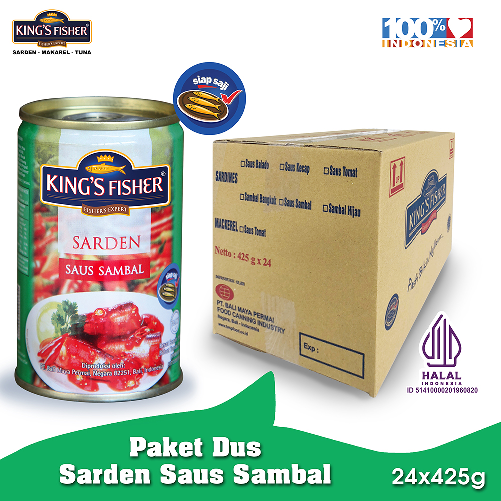 Paket 1 dus 24pc Kings Fisher Sarden saus sambal 425g Makanan Kaleng