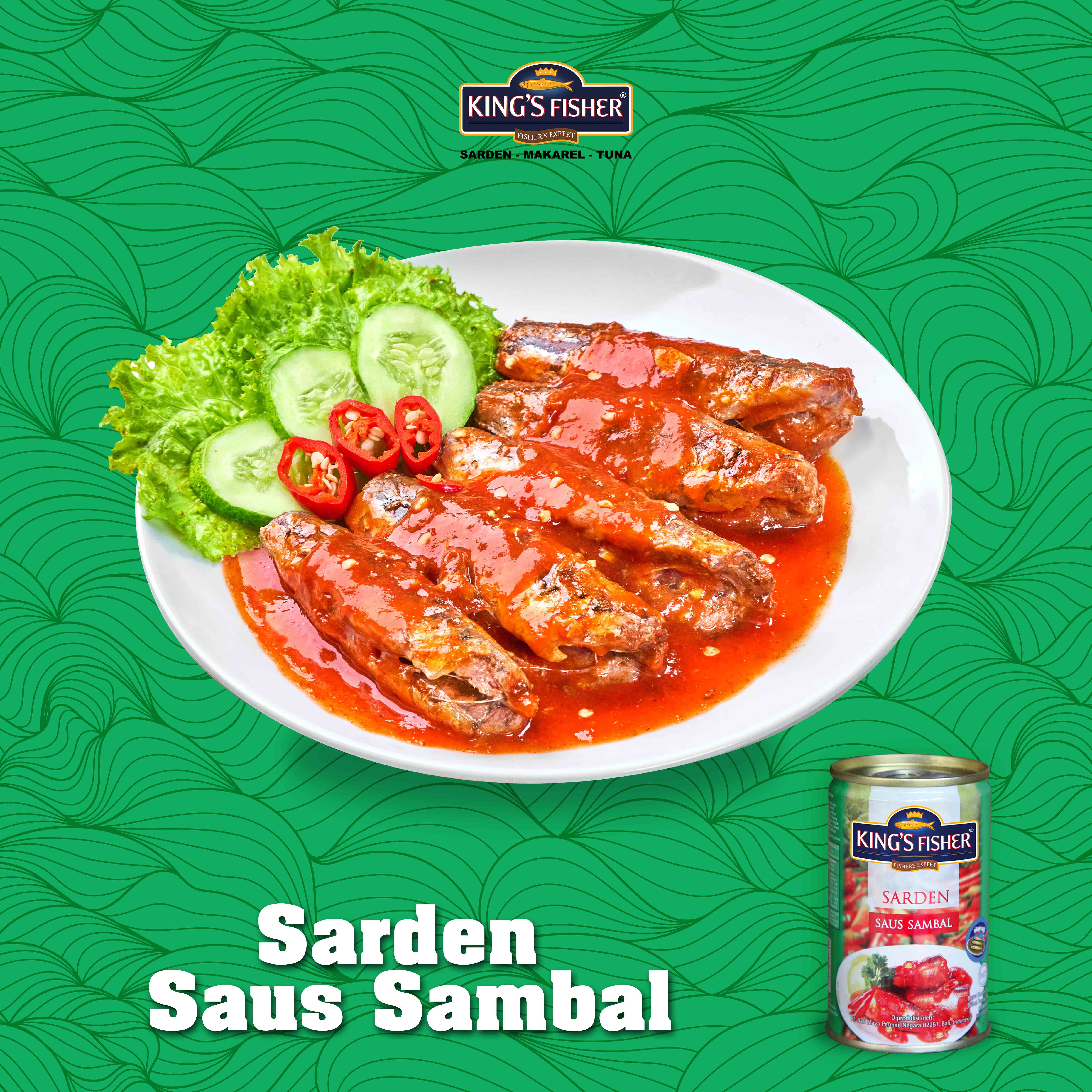 Paket 1 dus 24pc Kings Fisher Sarden saus sambal 425g Makanan Kaleng