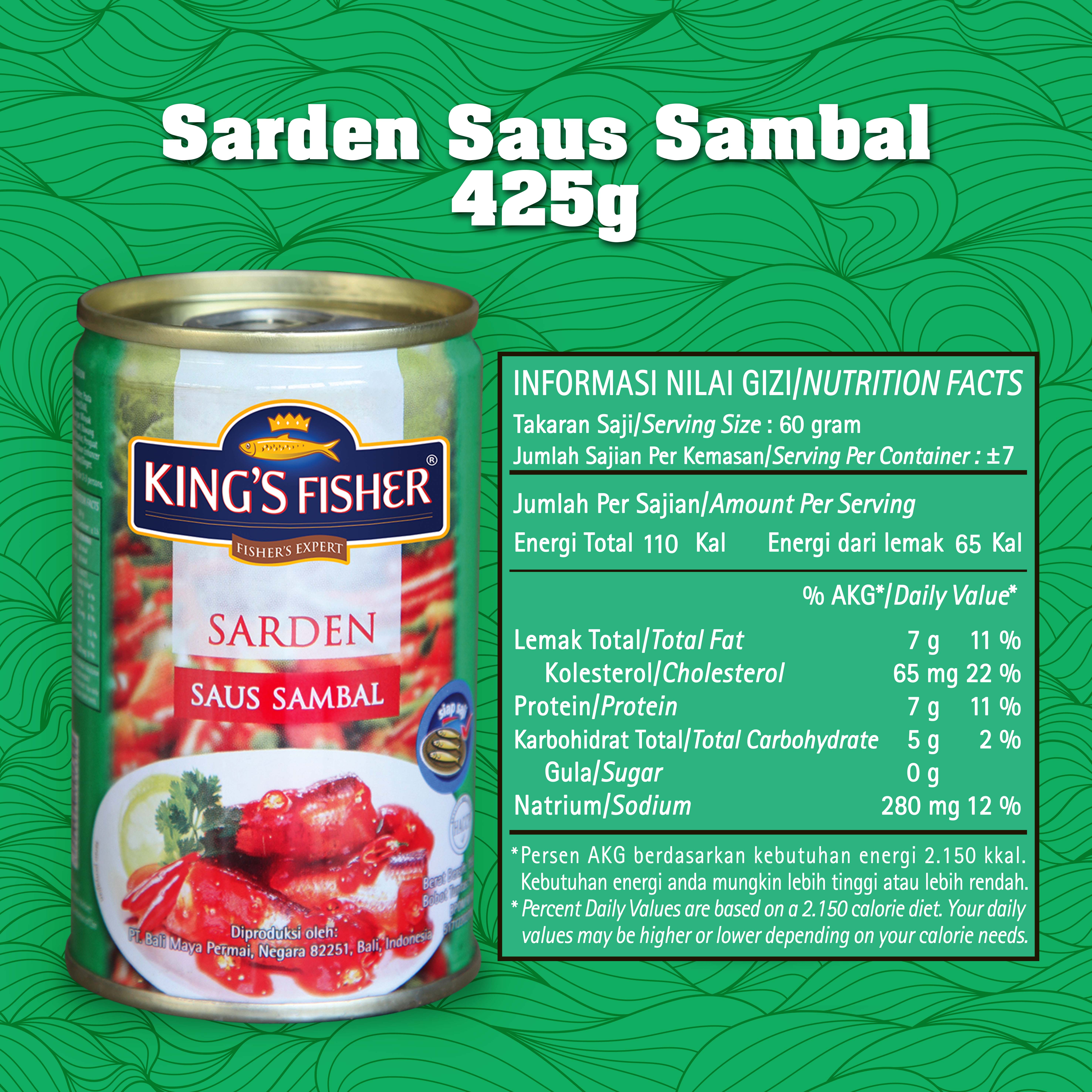 Paket 1 dus 24pc Kings Fisher Sarden saus sambal 425g Makanan Kaleng