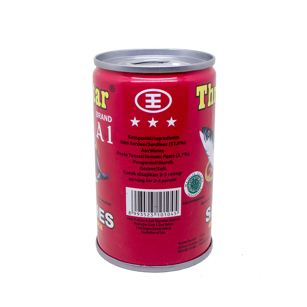 Three Star Sarden mini saus tomat Makanan Kaleng 155 g