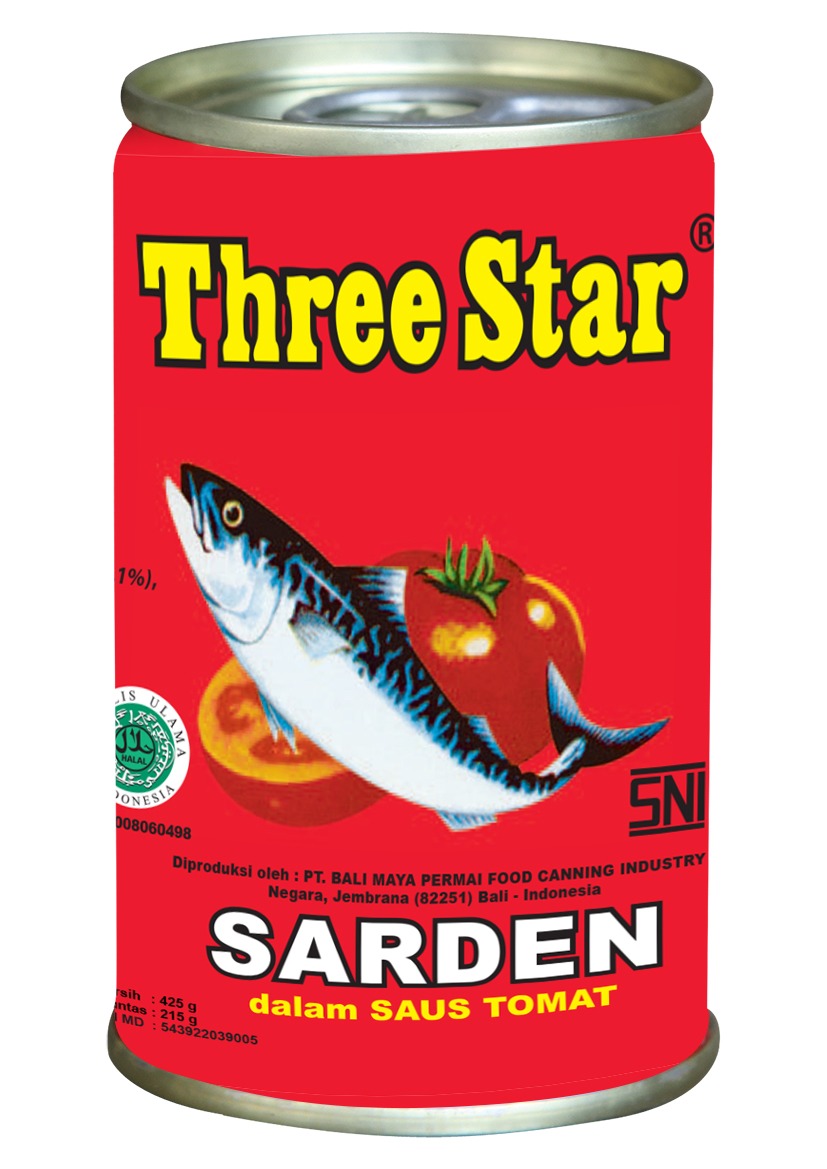 Three Star Sarden mini saus tomat Makanan Kaleng 155 g