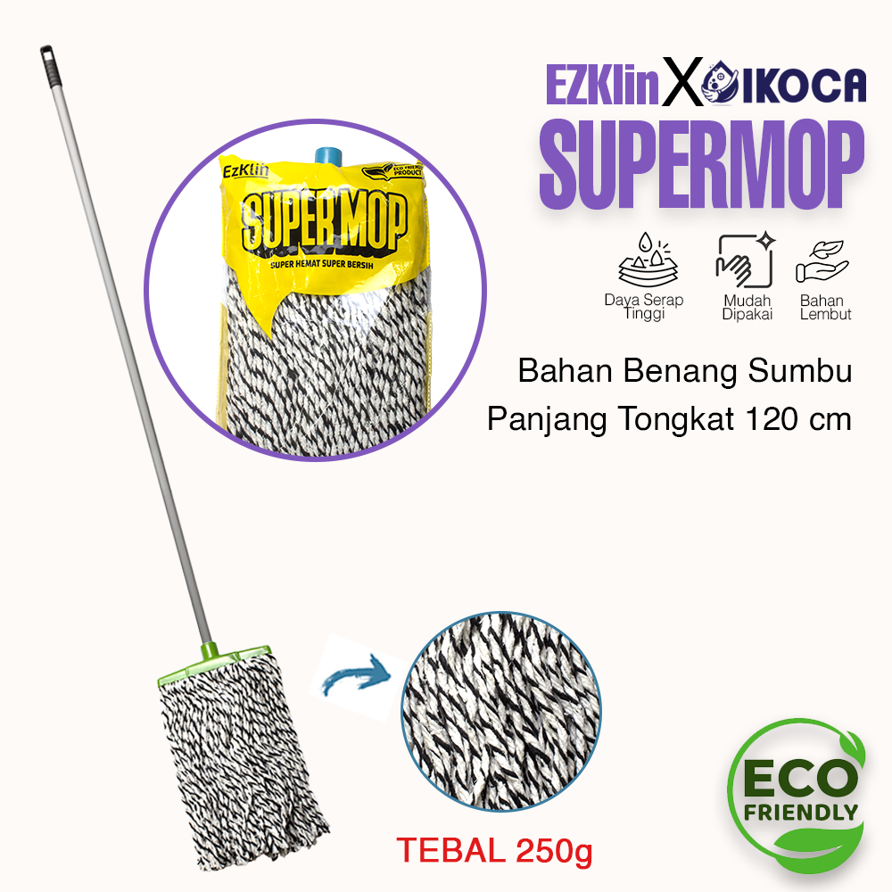 Alat Pel Lantai 2 warna Mop Supermop 250g pel benang sumbu tebal EzKlin