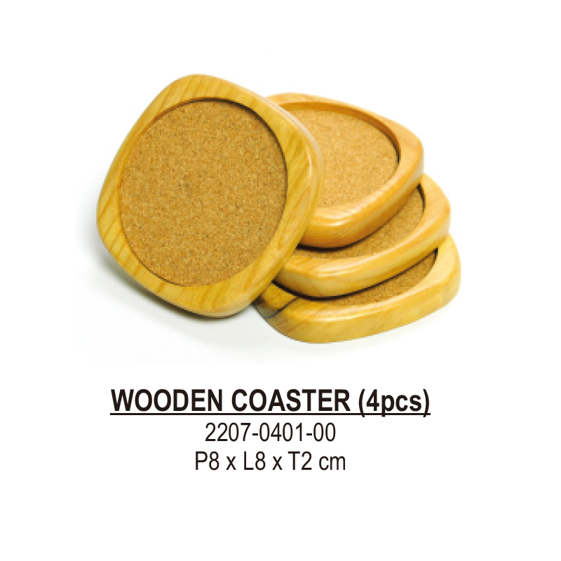 Square Cork Wooden Coaster 4 Pcs Tatakan Gelas Kayu Alas Gabus Villa 0401