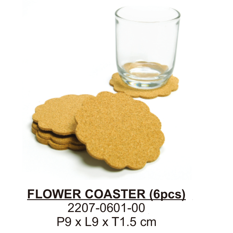 Flower Cork Wooden Coaster 6 Pcs Tatakan Gelas Bunga Kayu Alas Gabus Villa 0601