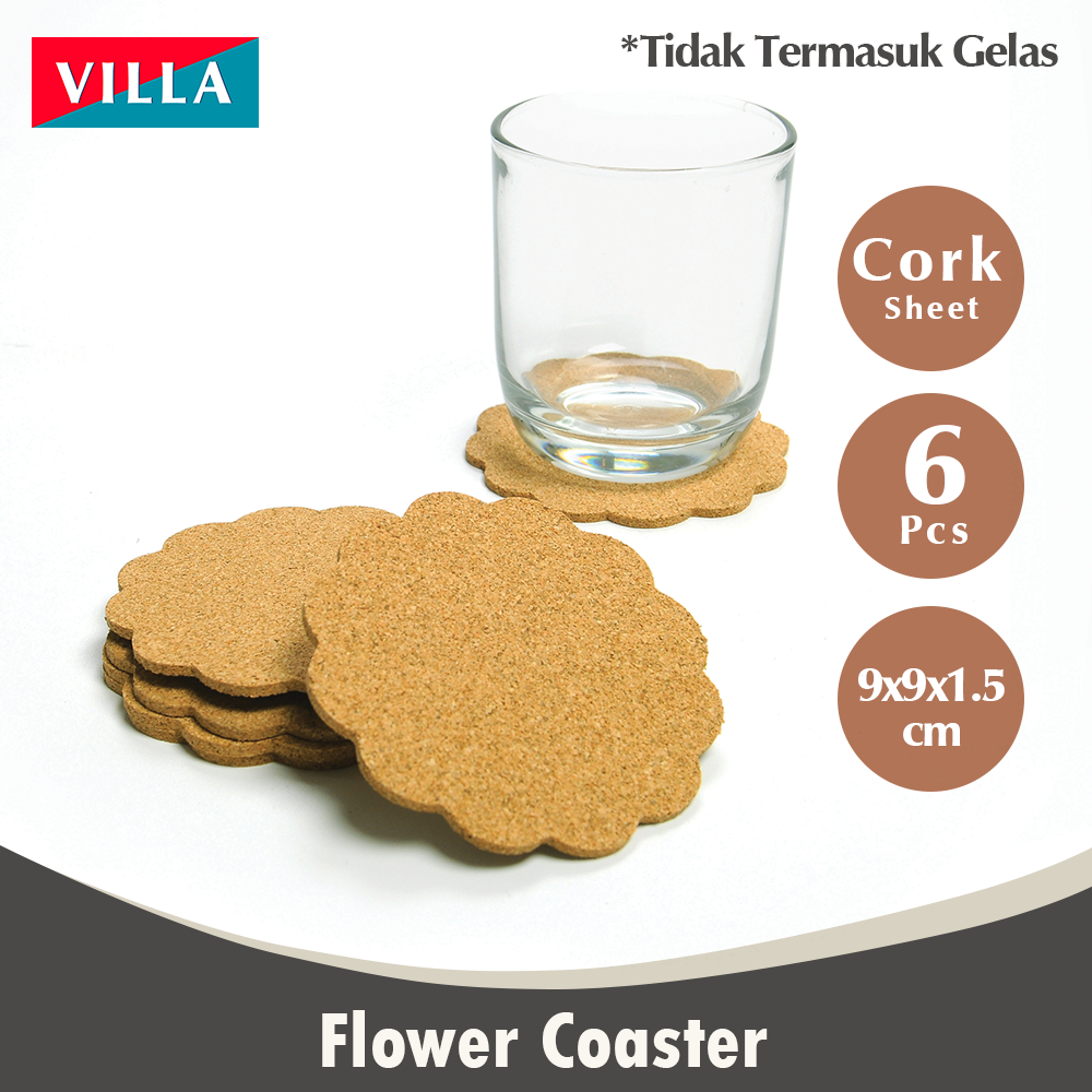 Flower Cork Wooden Coaster 6 Pcs Tatakan Gelas Bunga Kayu Alas Gabus Villa 0601