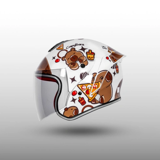 Image of NJS Kairoz Kids Capybara White - Helm Anak | Helm NJS | NJS Anak | Kairoz Anak | Kairoz Motif | Motif Anak | NJS ORI | SNI | Helm Anak Murah