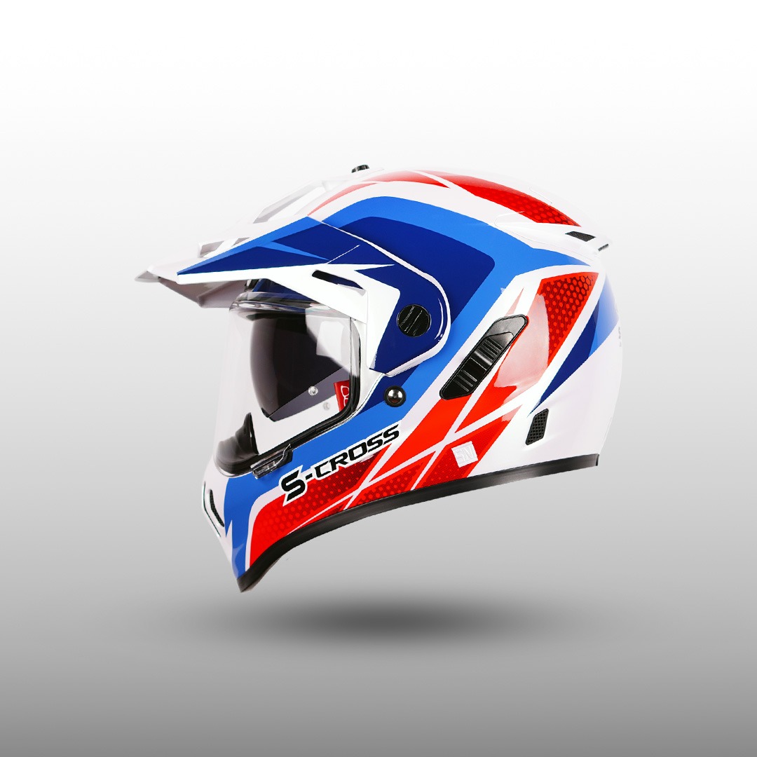 NJS S-Cross Stormblade White Pearl / Red - Blue | Helm Full Face