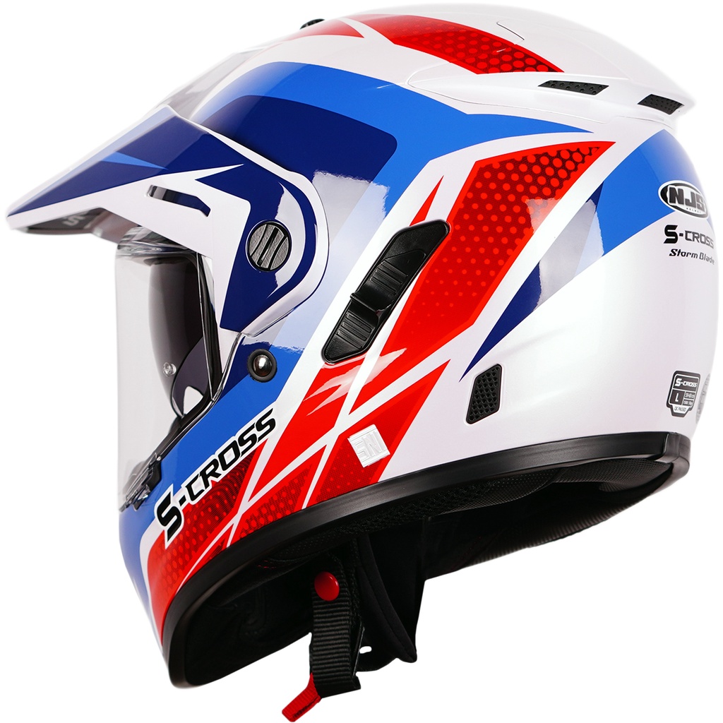 NJS S-Cross Stormblade White Pearl / Red - Blue | Helm Full Face