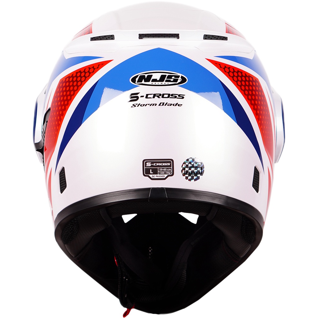 NJS S-Cross Stormblade White Pearl / Red - Blue | Helm Full Face