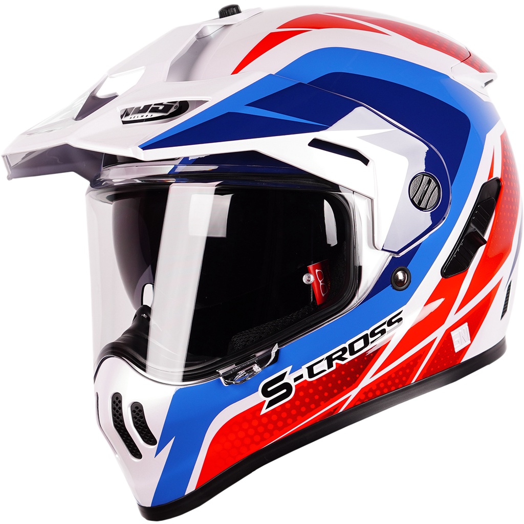 NJS S-Cross Stormblade White Pearl / Red - Blue | Helm Full Face