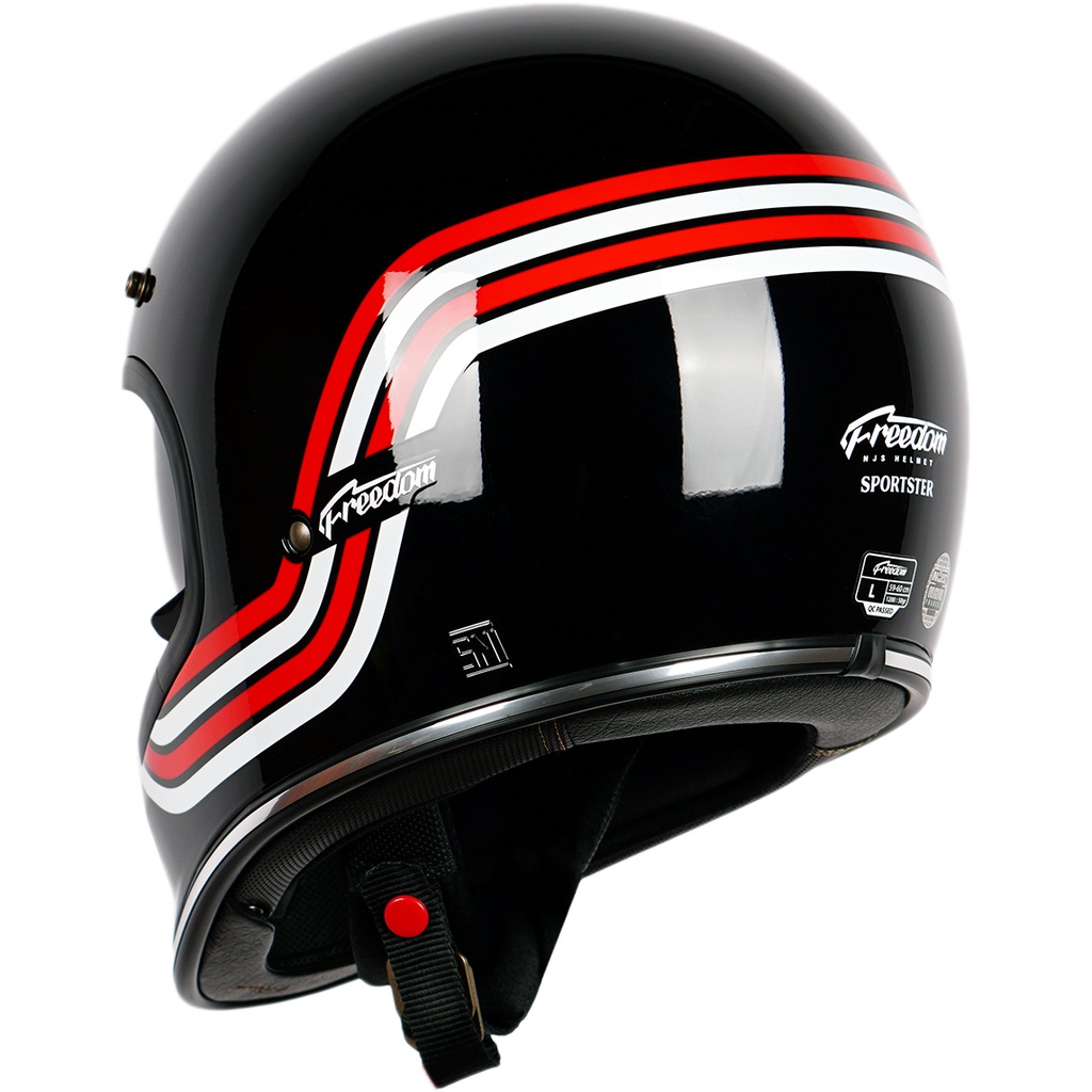 NJS FREEDOM SPORTSTER Black/Red - White - Helm Full Face 