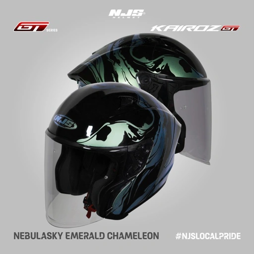 Image of NJS Kairoz GT Nebulasky Emerald Chameleon - Helm Half Face